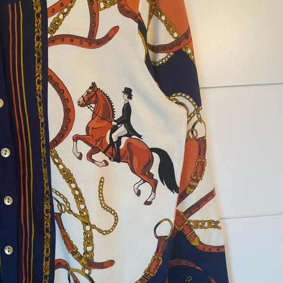 NWOT rare Talbots Equestrian Print Cardigan. Size medium. - Picture 3 of 13